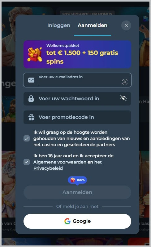 Maak in 1 minuut een account aan bij Gigaspinz